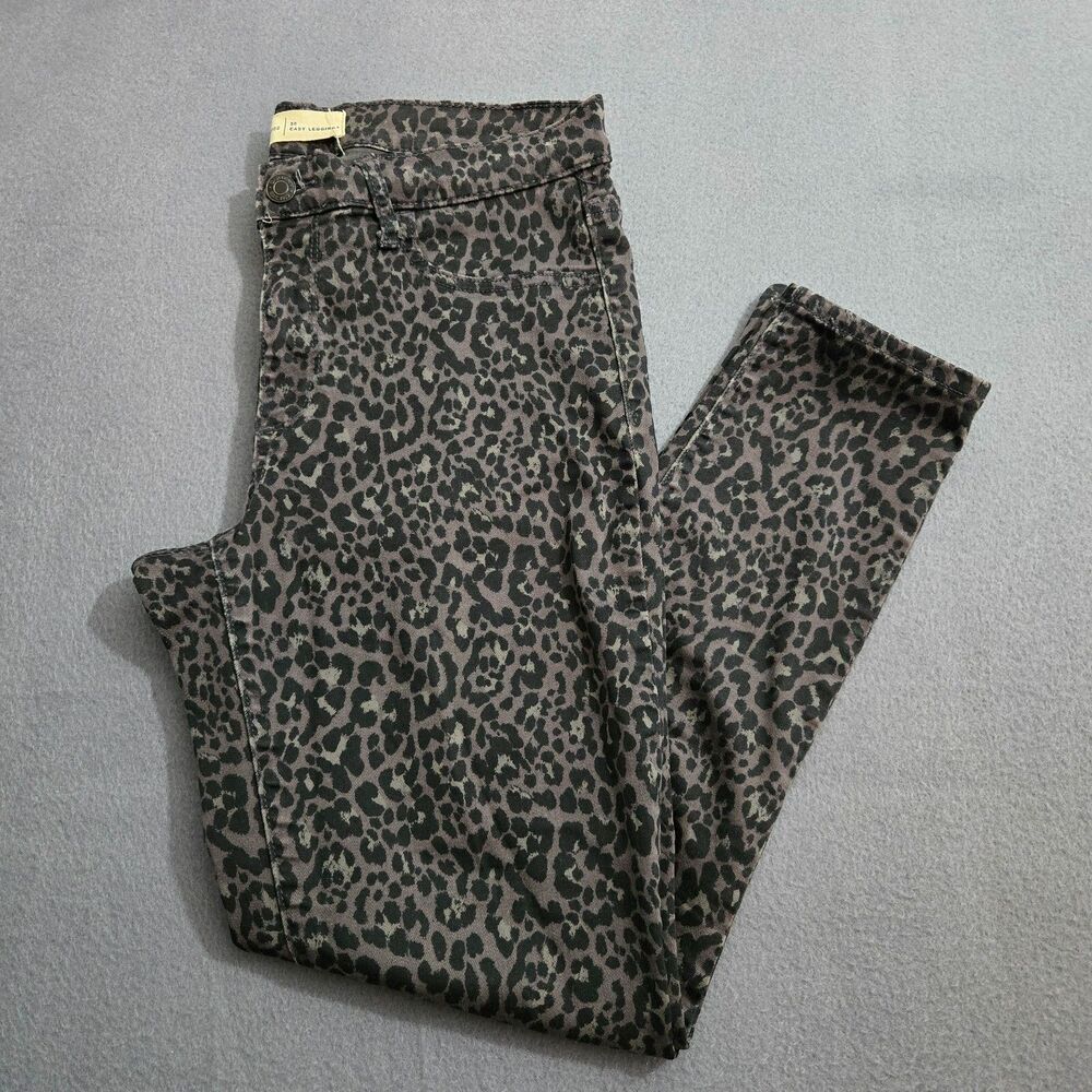 GAP Women 30 Cheetah Print Mid Rise Easy Stretch Leggings Skinny Dark Indigo